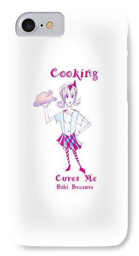 Cooking Cures Me Bibi Because phone case for iPhone 11 featuring a vibrant cooking-themed design by Sharon Tatem.